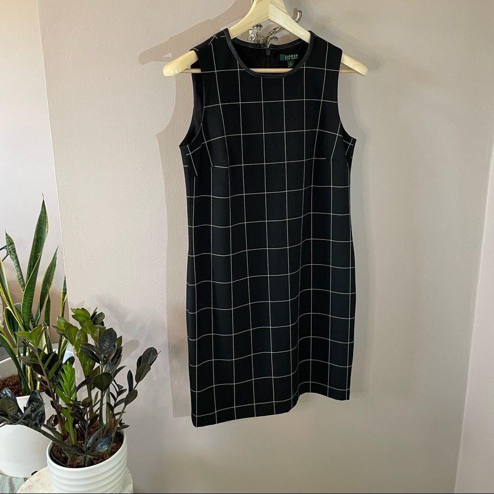Ralph Lauren Black Checker Dress with Faux Leather Piping Size 6